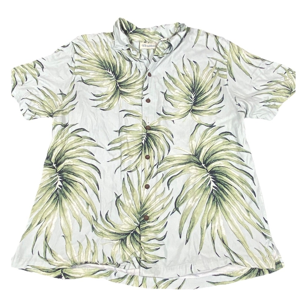 Caribbean Mens XL Camp Shirt Leaf Print Short SLV Hawaiian Tropical Casual Beach